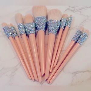 Ten piece bling makeup brush set